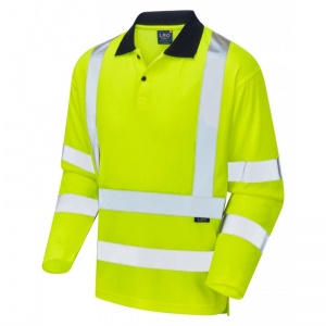 Leo Workwear P05 Swimbridge EcoViz Hi-Vis Yellow Sleeved Polo Shirt
