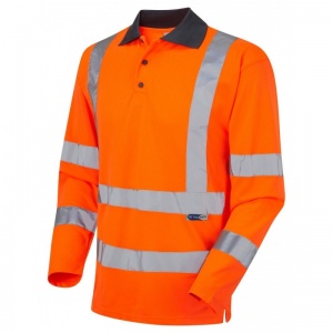 Leo Workwear P06 Woolsery EcoViz Hi-Vis Orange Sleeved Polo Shirt