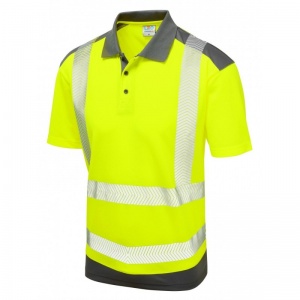 Leo Workwear EcoViz P14 Peppercombe Coolviz Yellow and Grey Hi-Vis Polo Shirt