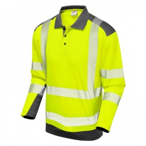 Leo Workwear EcoViz P15 Wringcliff Dual Colour Coolviz Hi-Vis Yellow and Grey Sleeved Polo Shirt