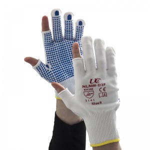 UCi White Nylon Three-Finger PVC-Dotted Gloves NLNW-D3F