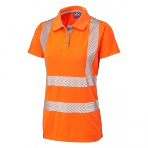 Leo Workwear EcoViz PL03 Pippacott Women's Coolviz Plus Hi-Vis Orange Polo Shirt