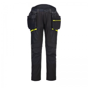 Portwest DX450 Black Waterproof Ripstop Softshell Trousers with Detachable Holster Pockets