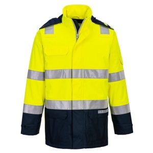 Portwest FR605 Bizflame Rain+ Hi-Vis Light Arc Jacket (Yellow/Navy)