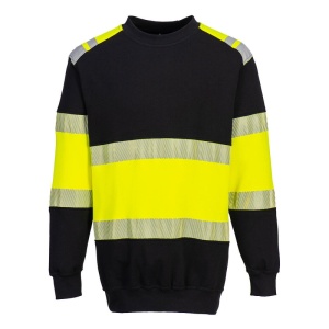 Portwest FR716 PW3 Flame Resistant Class 1 Hi-Vis Crewneck Sweatshirt (Yellow/Black)