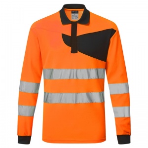 Portwest PW220 PW2 Hi-Vis Long Sleeve Polo Shirt (Orange/Black)