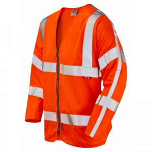 Leo Workwear S15 Merton Flame Retardant LFS Orange Hi-Vis Sleeved Zipped Vest