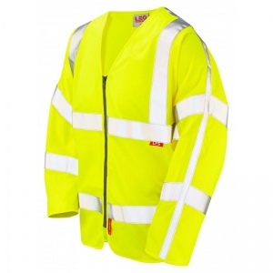 Leo Workwear S15 Merton Flame Retardant LFS Yellow Hi-Vis Sleeved Zipped Vest