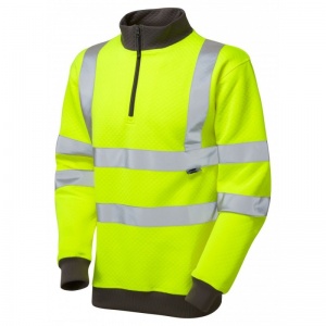 Leo Workwear SS01 Brynsworthy Thermal 1/4 Zip Hi-Vis Yellow Sweatshirt