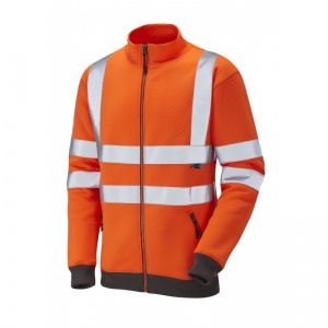 Leo Workwear SS03 Libbaton Thermal Hi-Vis Zipped Orange Sweatshirt
