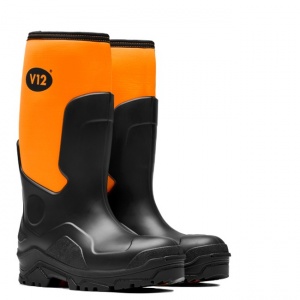 V12 Footwear V2110 Groundworker Black/Orange Vegan Safety Wellington Boots