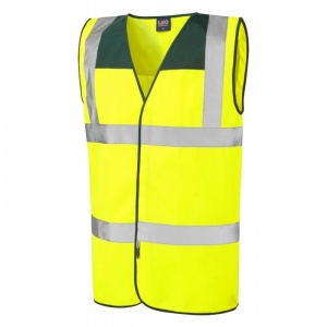 Leo Workwear W09 Bradworthy Yellow Hi-Vis Vest with Bottle Green Yoke