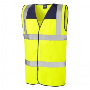 Leo Workwear W09 Bradworthy Yellow Hi-Vis Vest with Navy Yoke