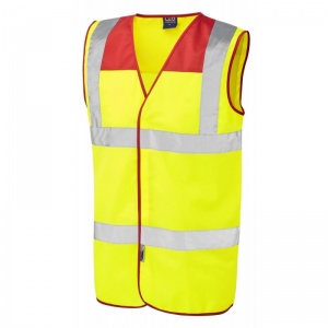 Leo Workwear W09 Bradworthy Yellow Hi-Vis Vest with Red Yoke