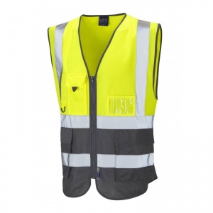 Leo Workwear EcoViz W11 Lynton Dual Colour Yellow and Grey Superior Hi-Vis Vest