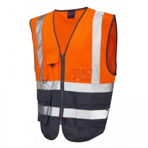Leo Workwear EcoViz W11 Lynton Dual Colour Orange and Navy Superior Hi-Vis Vest