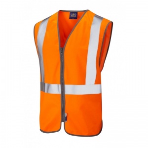 Leo Workwear EcoViz W15 Eggesford Railway Orange Hi-Vis Vest with Zip
