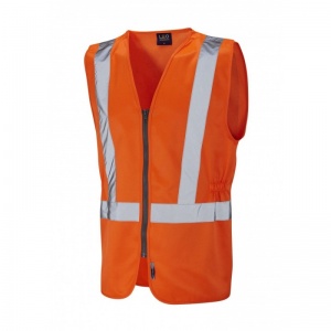Leo Workwear W16 Copplestone Railway Zipped Orange Hi-Vis Vest with Studded Side