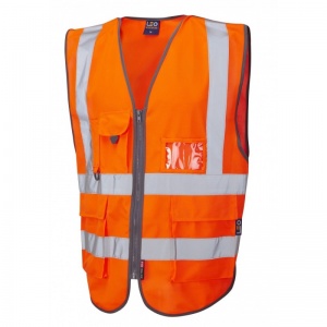 Leo Workwear W22 Barnstaple Railway Zipped Hi-Vis Orange Vest with Pockets