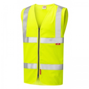 Leo Workwear W23 Meeth Flame Retardant LFS Yellow Hi-Vis Vest with Zip