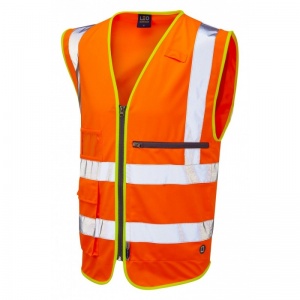 Leo Workwear W24 Foreland Orange Superior Hi-Vis Vest with Tablet Pocket