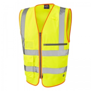 Leo Workwear W24 Foreland Yellow Superior Hi-Vis Vest with Tablet Pocket