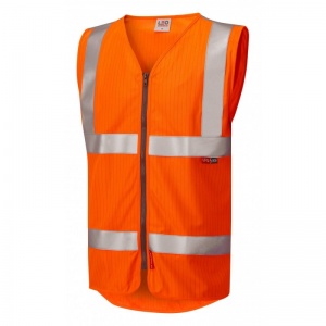 Leo Workwear W25 Jacobstowe LFS Flame Retardant Anti-Static Orange Hi-Vis Zipped Vest
