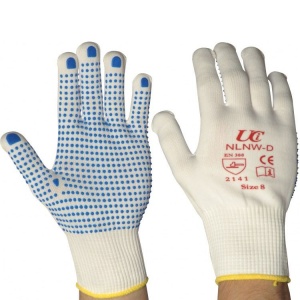 UCi Low-Lint White Nylon PVC-Dot Gloves NLNW-D
