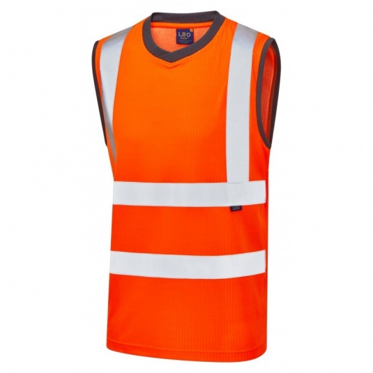 Leo Workwear EcoViz V01 Ashford EcoViz Hi-Vis Orange Sleeveless T-Shirt