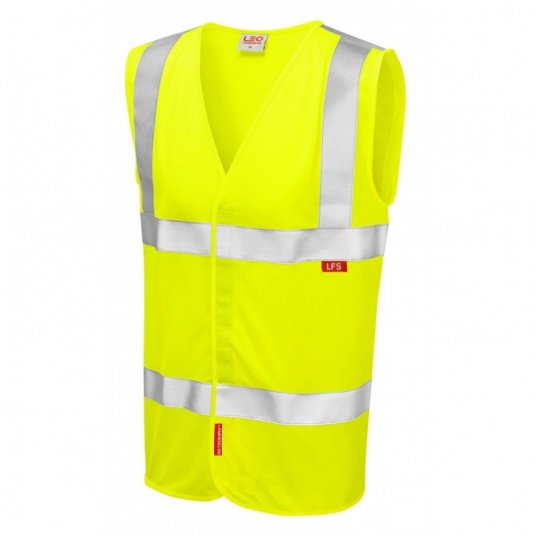 Leo Workwear EcoViz W08 Milford Flame Retardant LFS Yellow Hi-Vis Vest