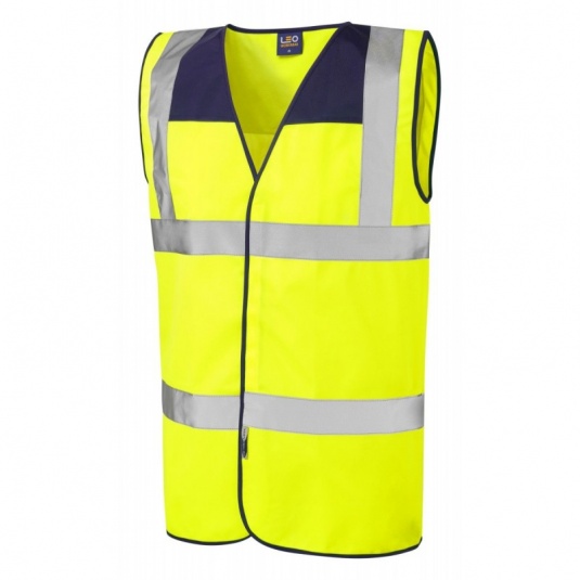 Leo Workwear W09 Bradworthy Yellow Hi-Vis Vest with Navy Yoke