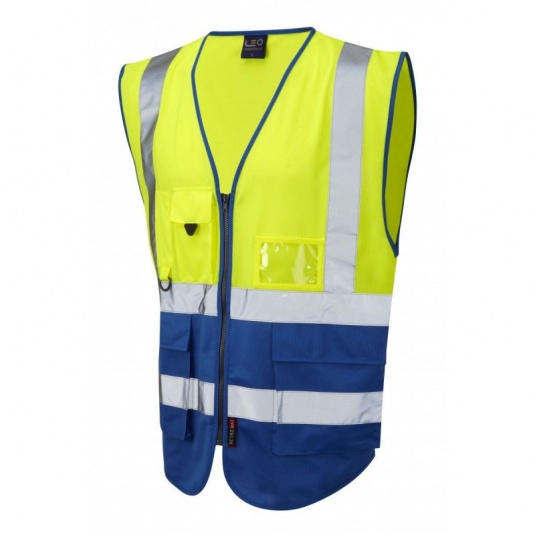 Leo Workwear EcoViz W11 Lynton Dual Colour Yellow and Royal Blue Superior Hi-Vis Vest