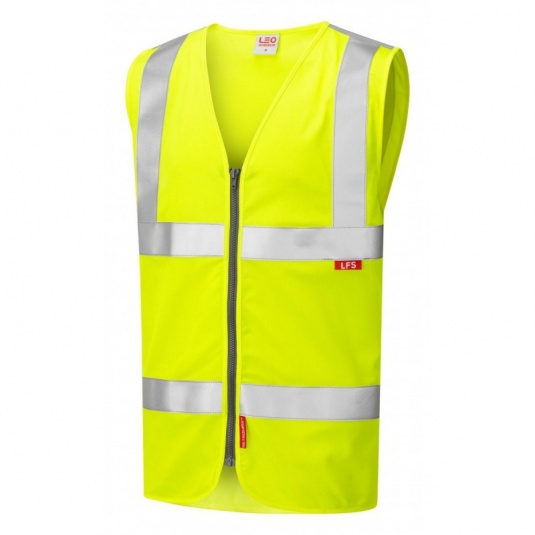 Leo Workwear W23 Meeth Flame Retardant LFS Yellow Hi-Vis Vest with Zip